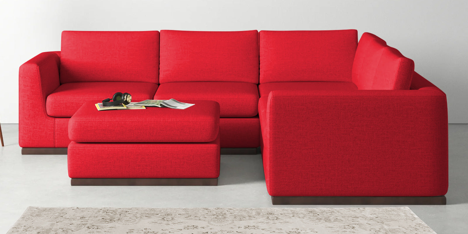 Freedom Velvet 6 Seater RHS Corner Sofa In Ox Blood Maroon Colour With Ottoman - Febonic Living