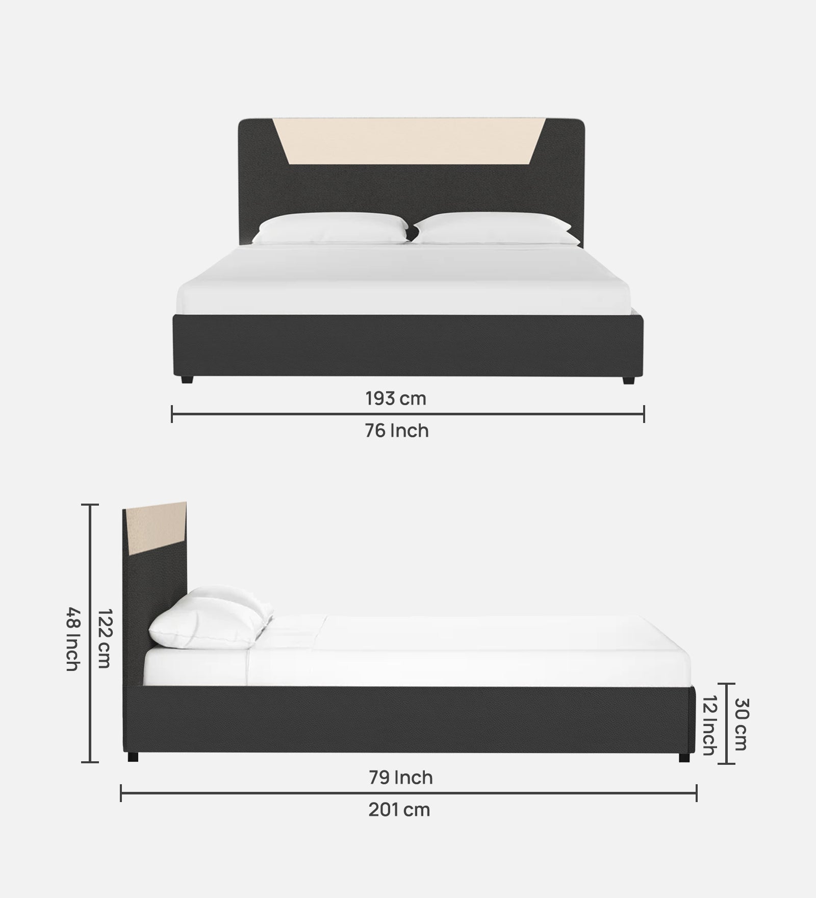 Alina Leather King Size Bed in Grey Colour - Febonic Living