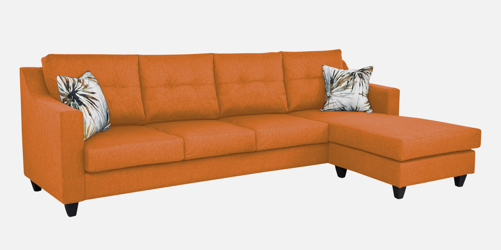 Welly Fabric LHS Sectional Sofa (3+Lounger) In Dark Orange Colour - Febonic Living
