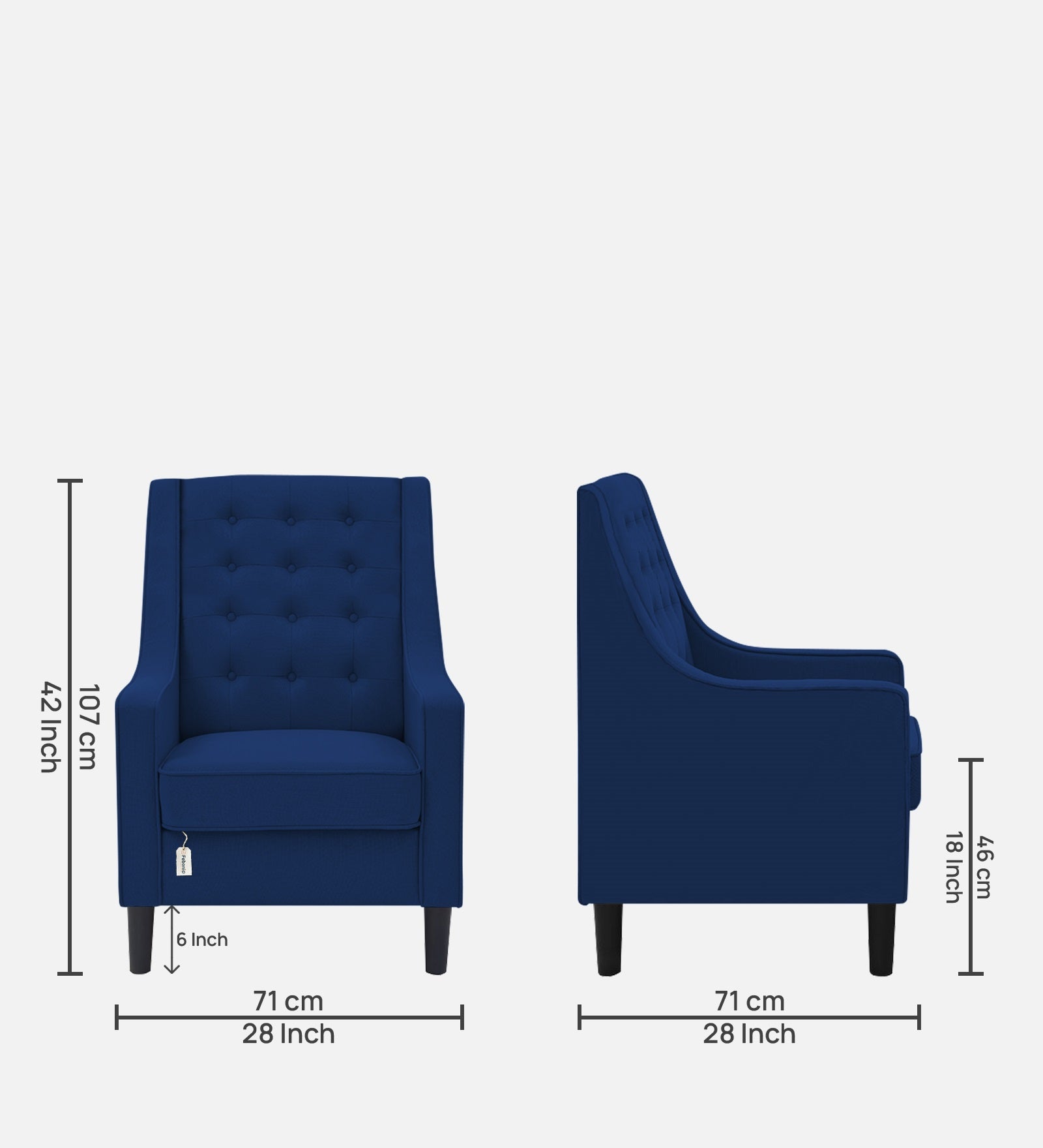 Sona Fabric Barrel Chair + Ottoman in Royal Blue Colour