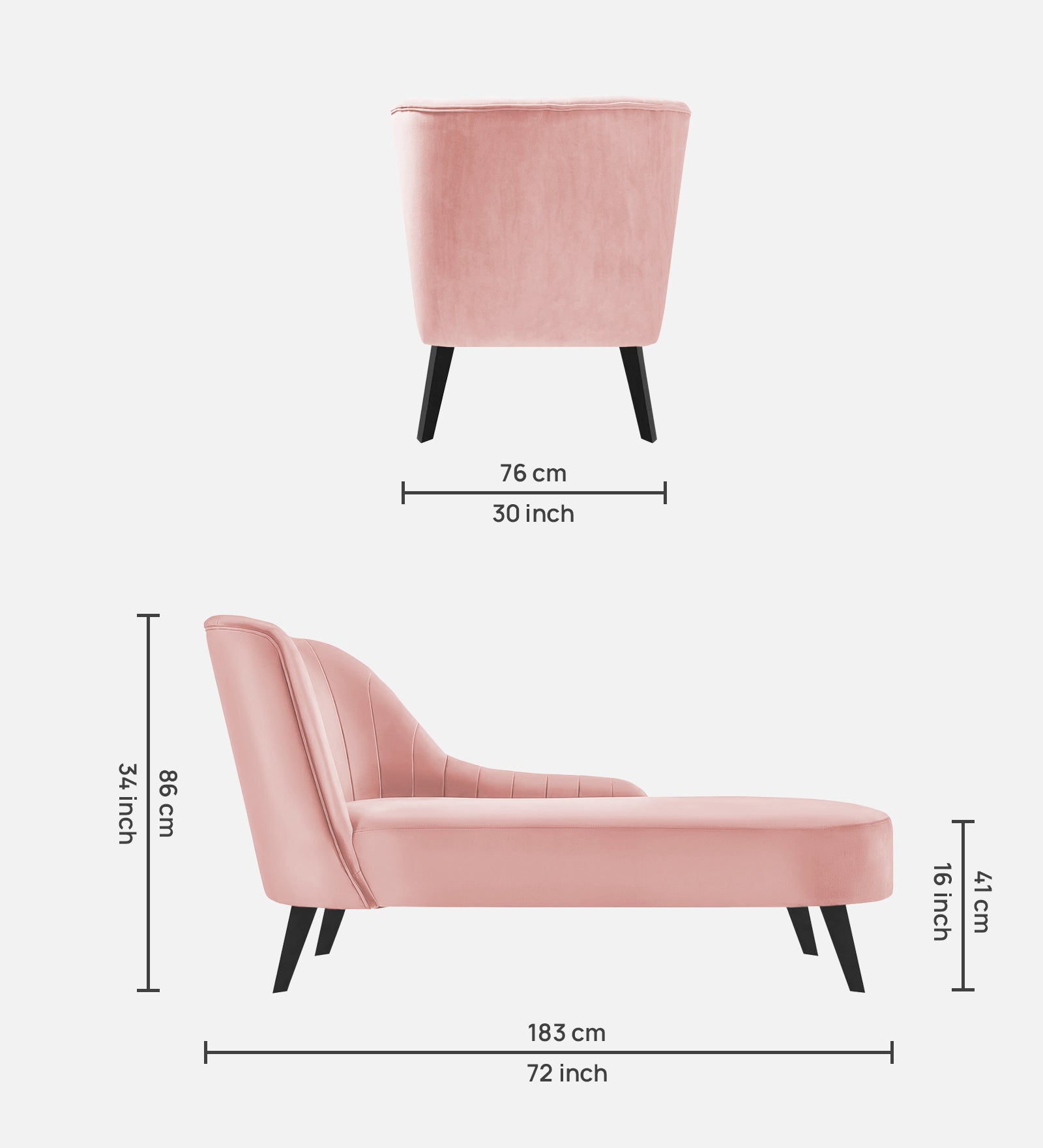 Flora Velvet RHS Chaise Lounger In Millennial Pink Colour - Febonic Living