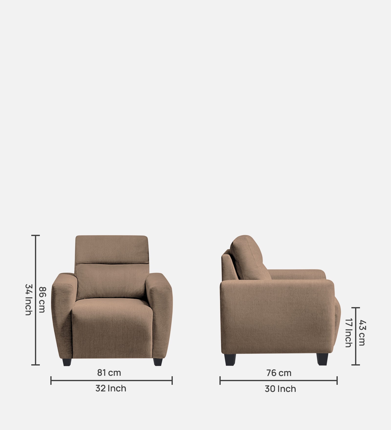 Bakadi Fabric 1 Seater Sofa In Cookie Beige Colour - Febonic Living