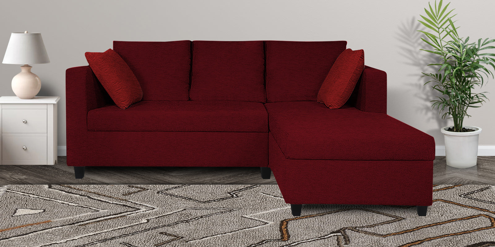 Nebula Fabric LHS Sectional Sofa (2+Lounger) In Ruby Red Colour - Febonic Living