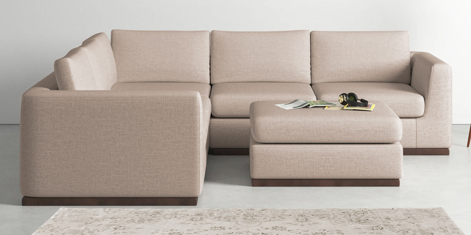 Freedom Velvet 6 Seater LHS Corner Sofa In Camel Beige Colour With Ottoman - Febonic Living