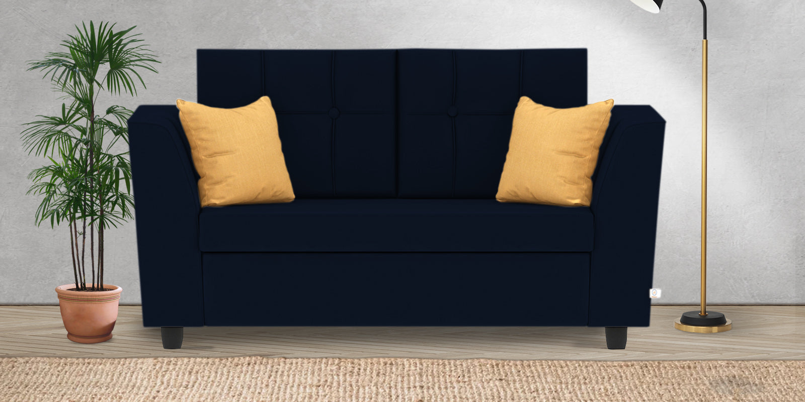Nestin Velvet 2 Seater Sofa In Dark Blue Colour - Febonic Living