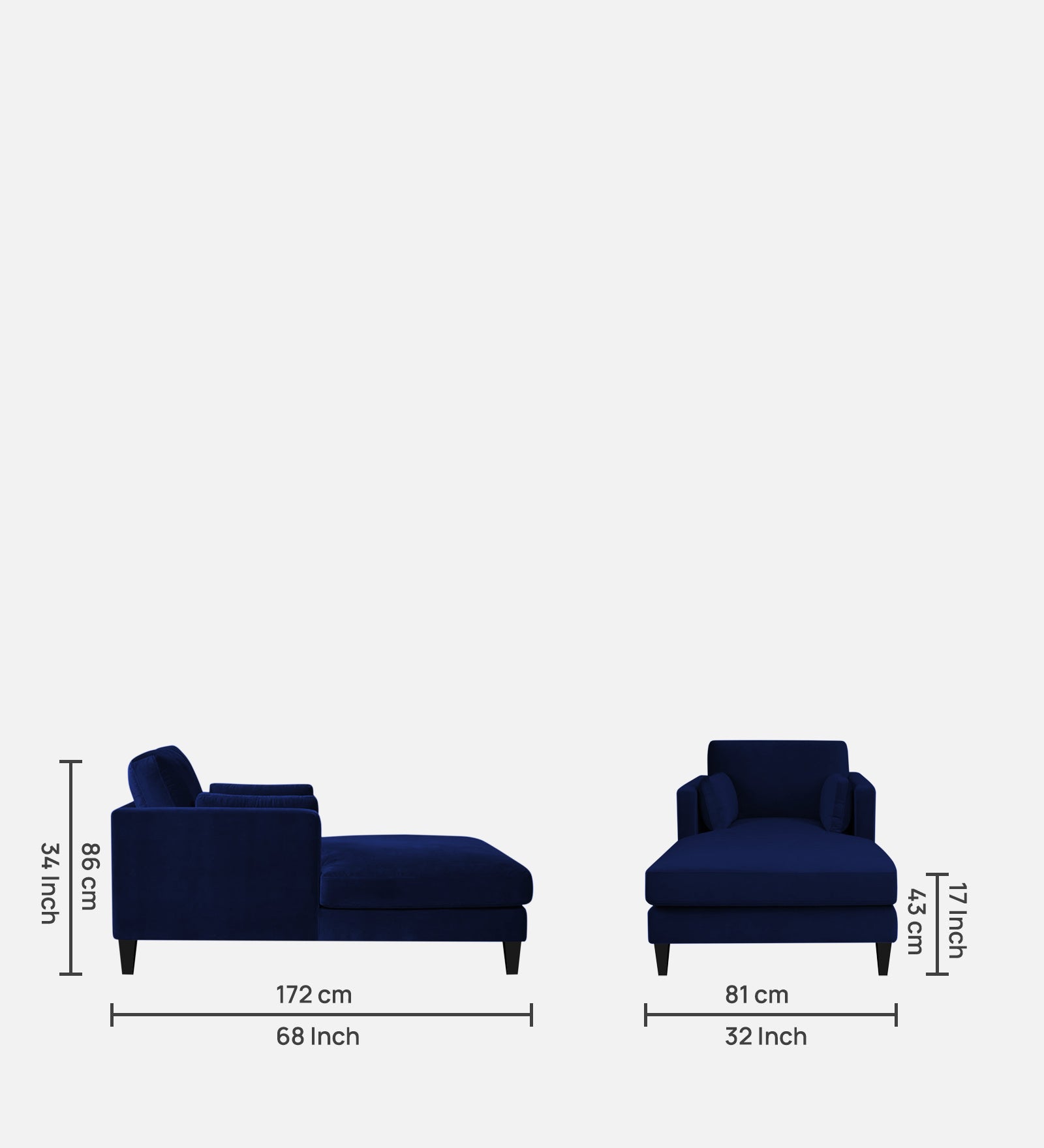 Makou Velvet Chaise Lounger In Imperial Blue Colour - Febonic Living
