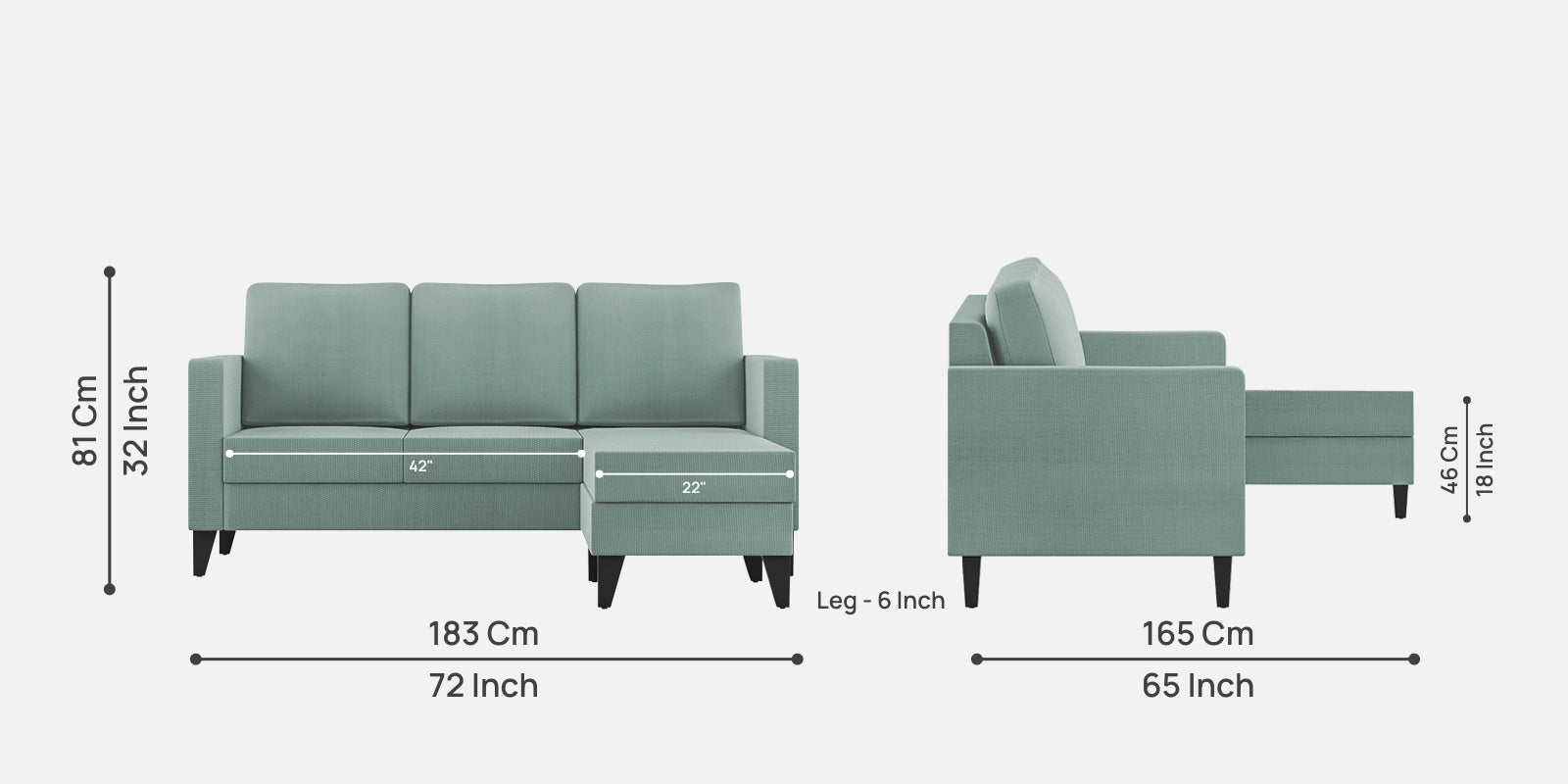 Nori Fabric LHS Sectional Sofa (2+Lounger) In Suka Blue Colour - Febonic Living