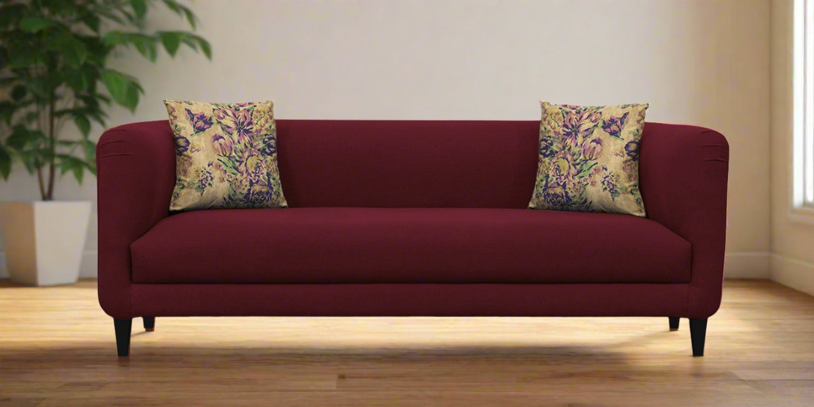 Niki Fabric 3 Seater Sofa In Blood Maroon Colour - Febonic Living