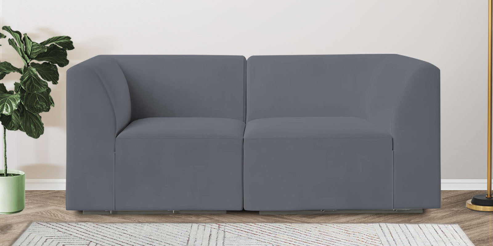 Bufa Velvet 2 Seater Sofa in Pubble Grey Colour With Storage