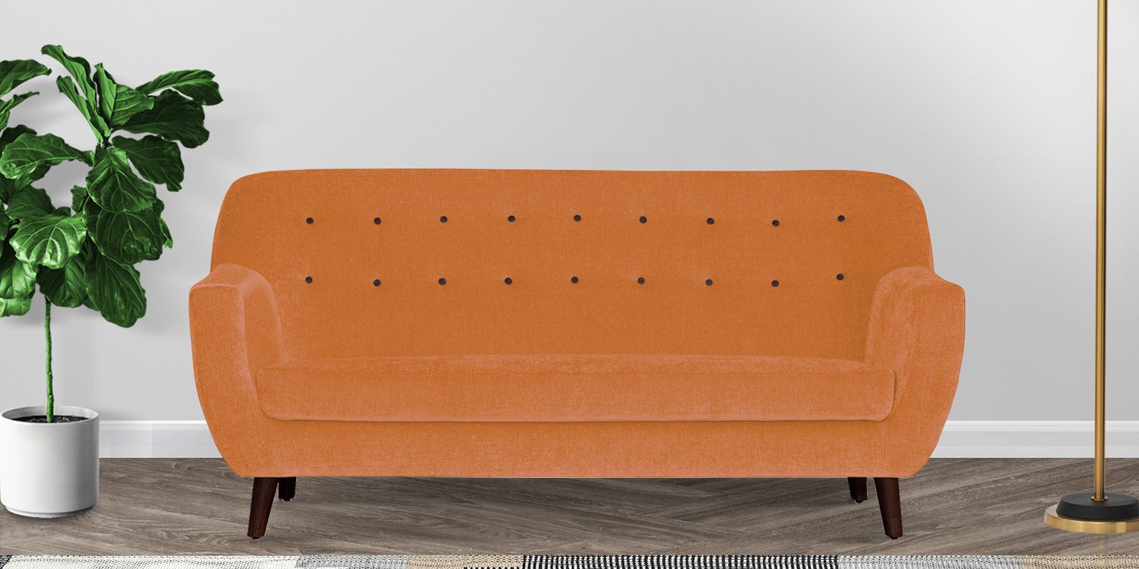 German Fabric 3 Seater Sofa In Dark Orange Colour - Febonic Living