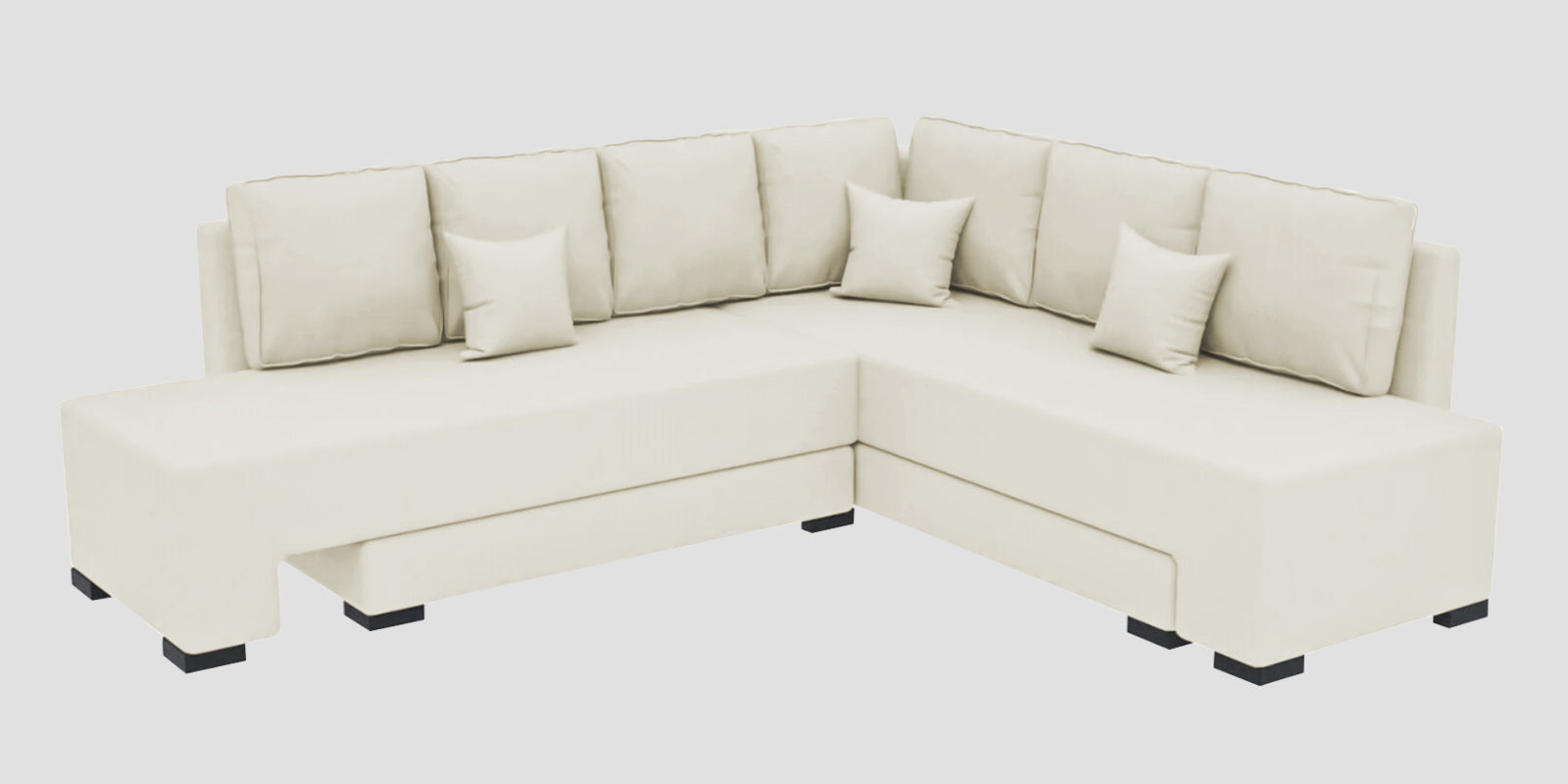 Corby Velvet RHS 6 Seater Convertible Sofa Cum Bed In Warm White Colour - Febonic Living
