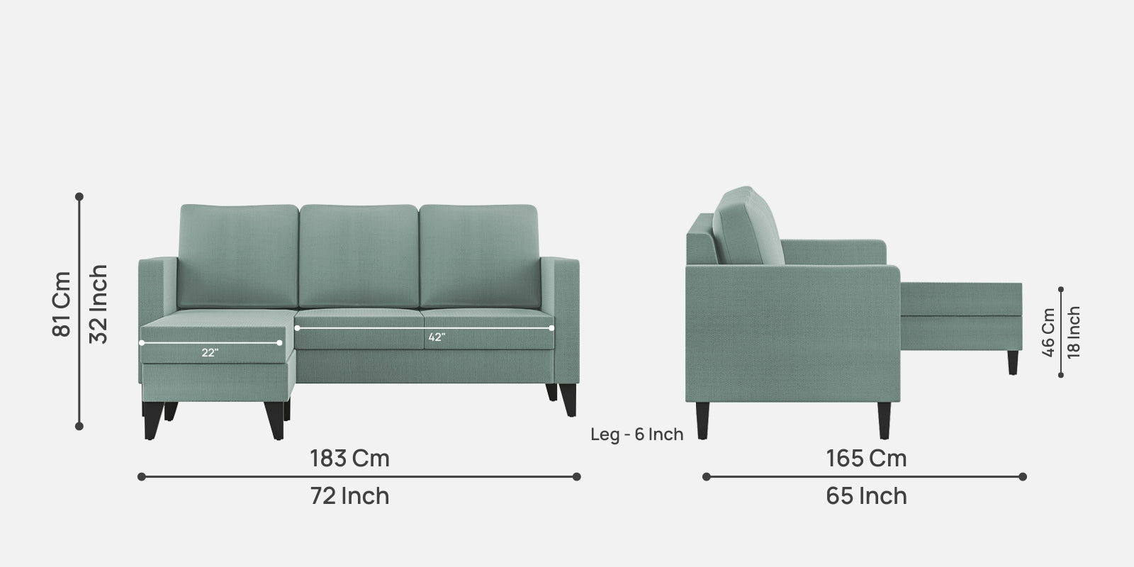 Nori Fabric RHS Sectional Sofa (2+Lounger) In Suka Blue Colour - Febonic Living