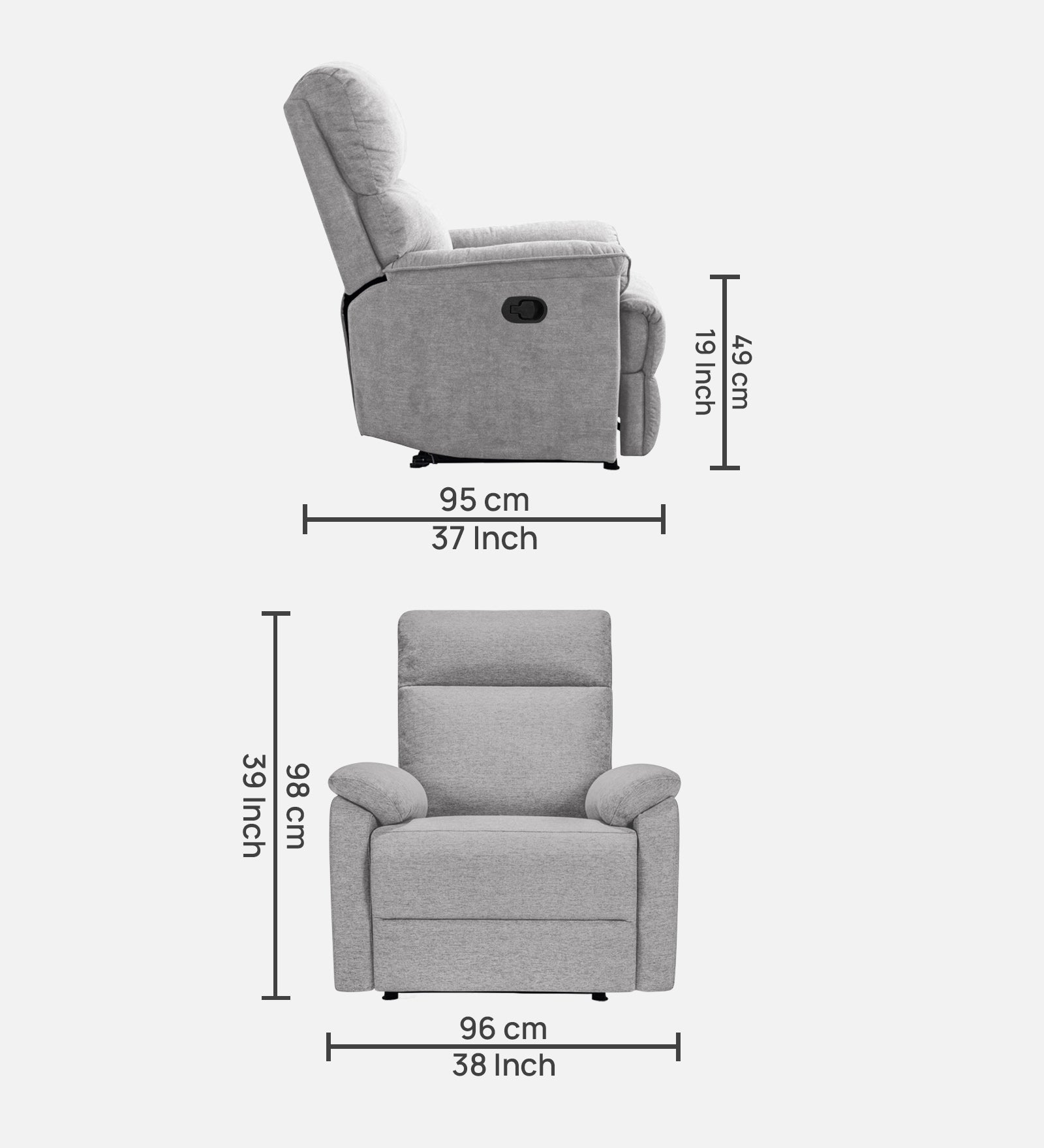Abby Fabric 1 Seater Manual Recliner In Lit Grey Colour - Febonic Living