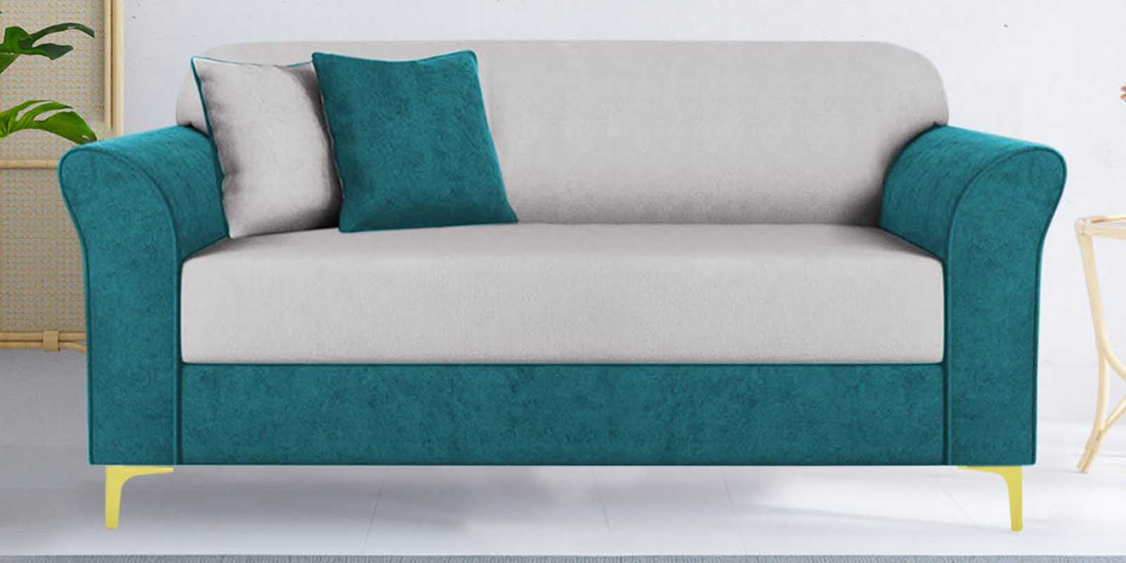 Jordan Velvet 2 Seater Sofa In PineGreen And Concreate Grey Colour - Febonic Living