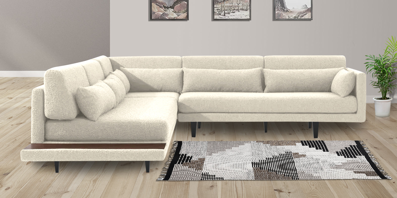 Malta Fabric 6 Seater RHS Corner Sofa In Ivory cream Colour - Febonic Living
