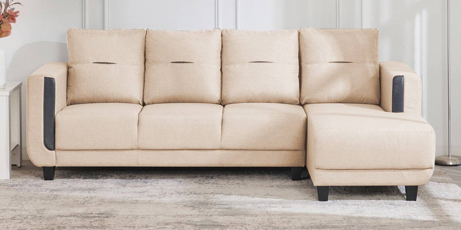 Perry Fabric LHS Sectional Sofa (3+Lounger) In Woom Beige Colour - Febonic Living