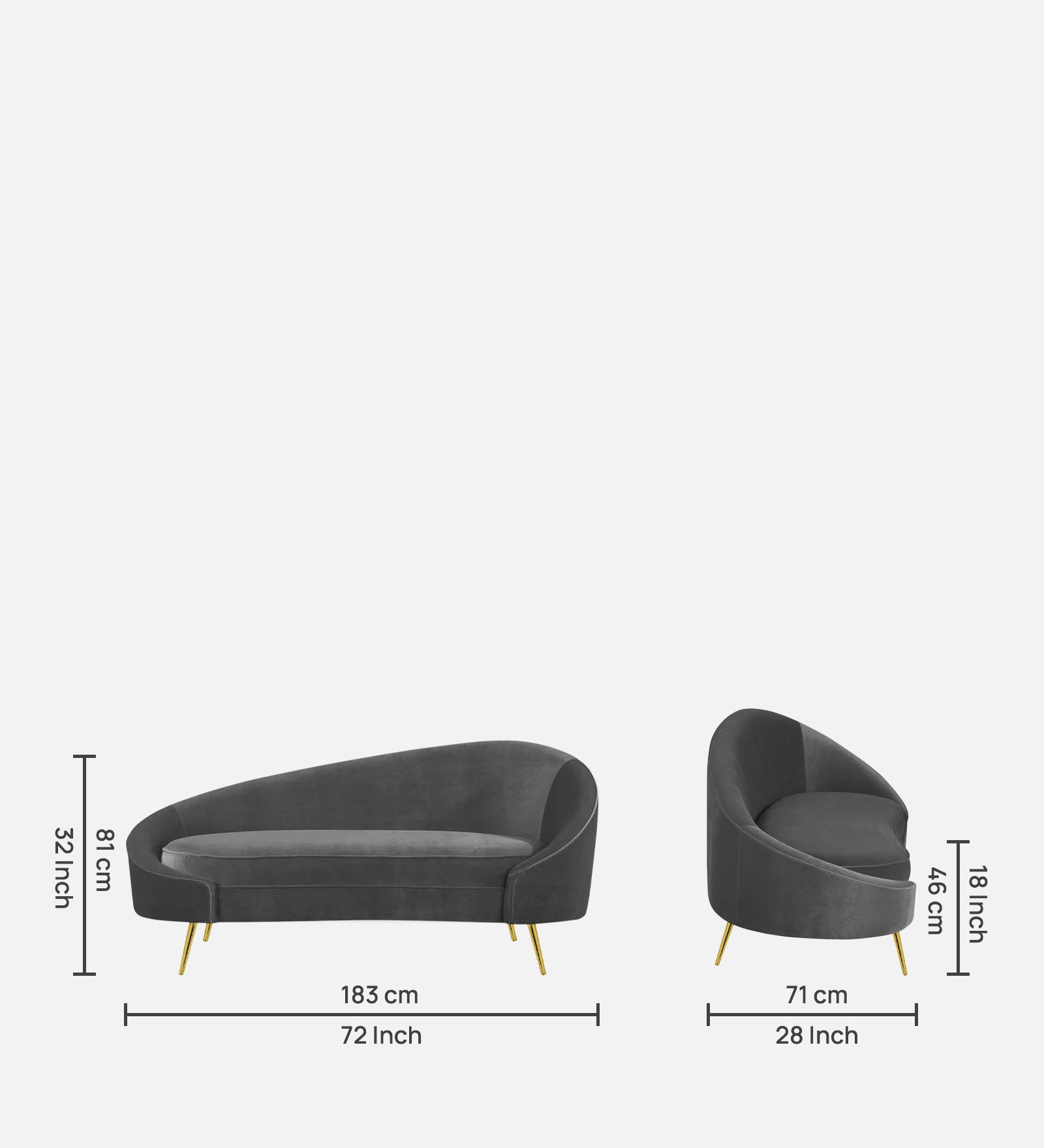Cely Velvet LHS Chaise Lounger In Davy Grey Colour - Febonic Living