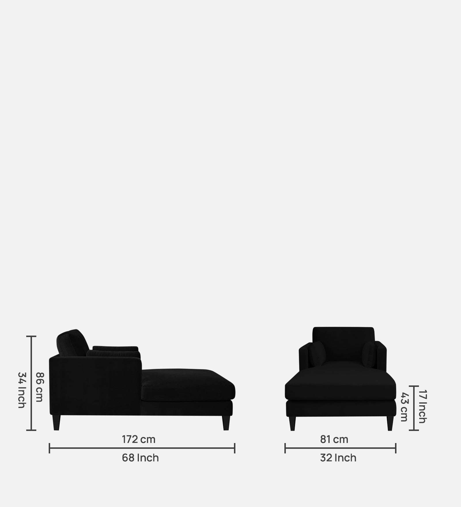 Makou Velvet Chaise Lounger In Adam Black Colour - Febonic Living