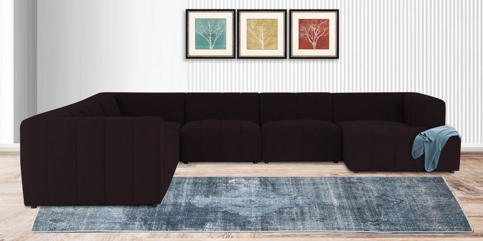 Damo Fabric LHS 8 Seater Corner Sofa In Cara Brown Colour - Febonic Living