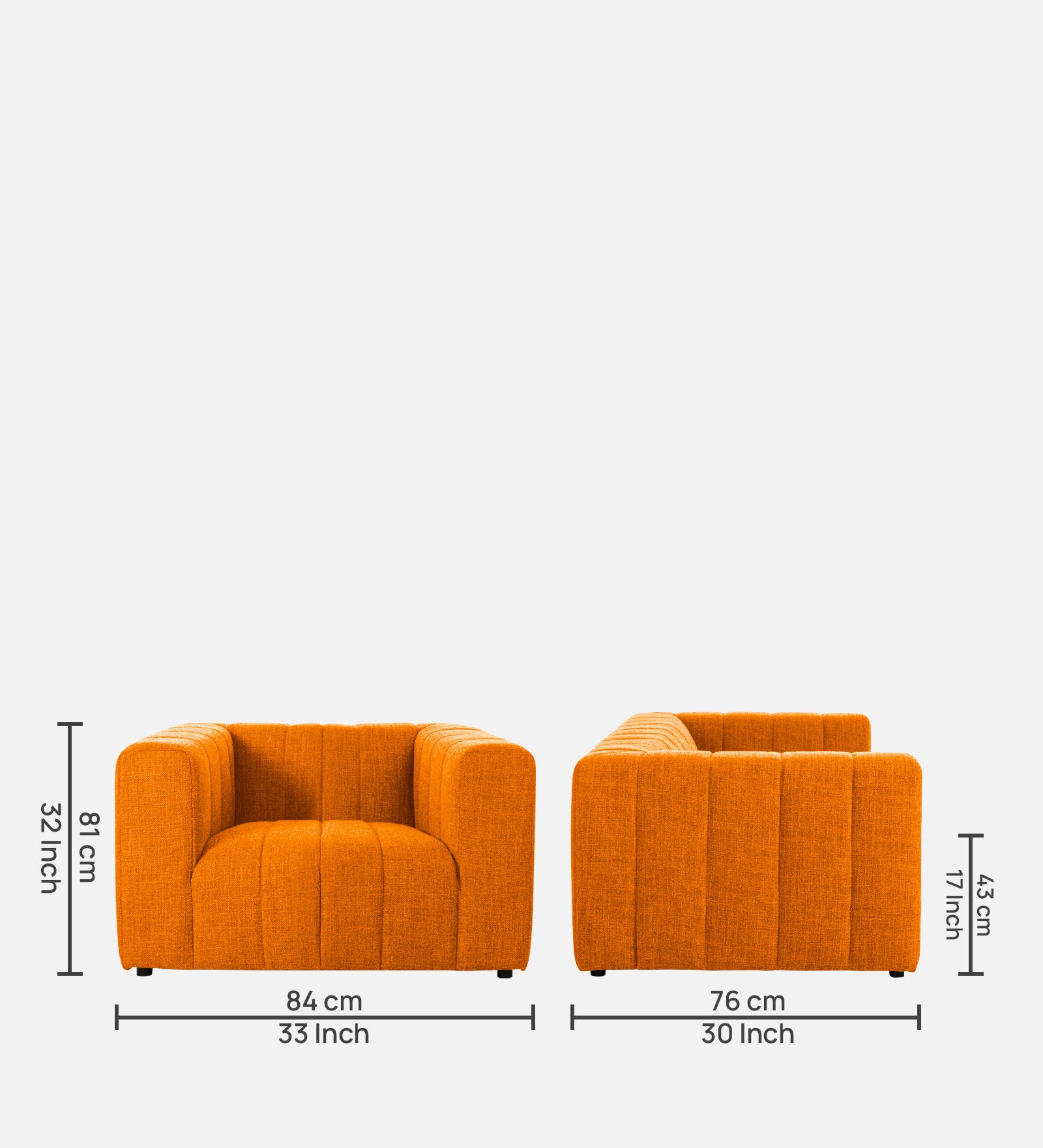 Lara Fabric 1 Seater Sofa In Vivid Orange Colour - Febonic Living