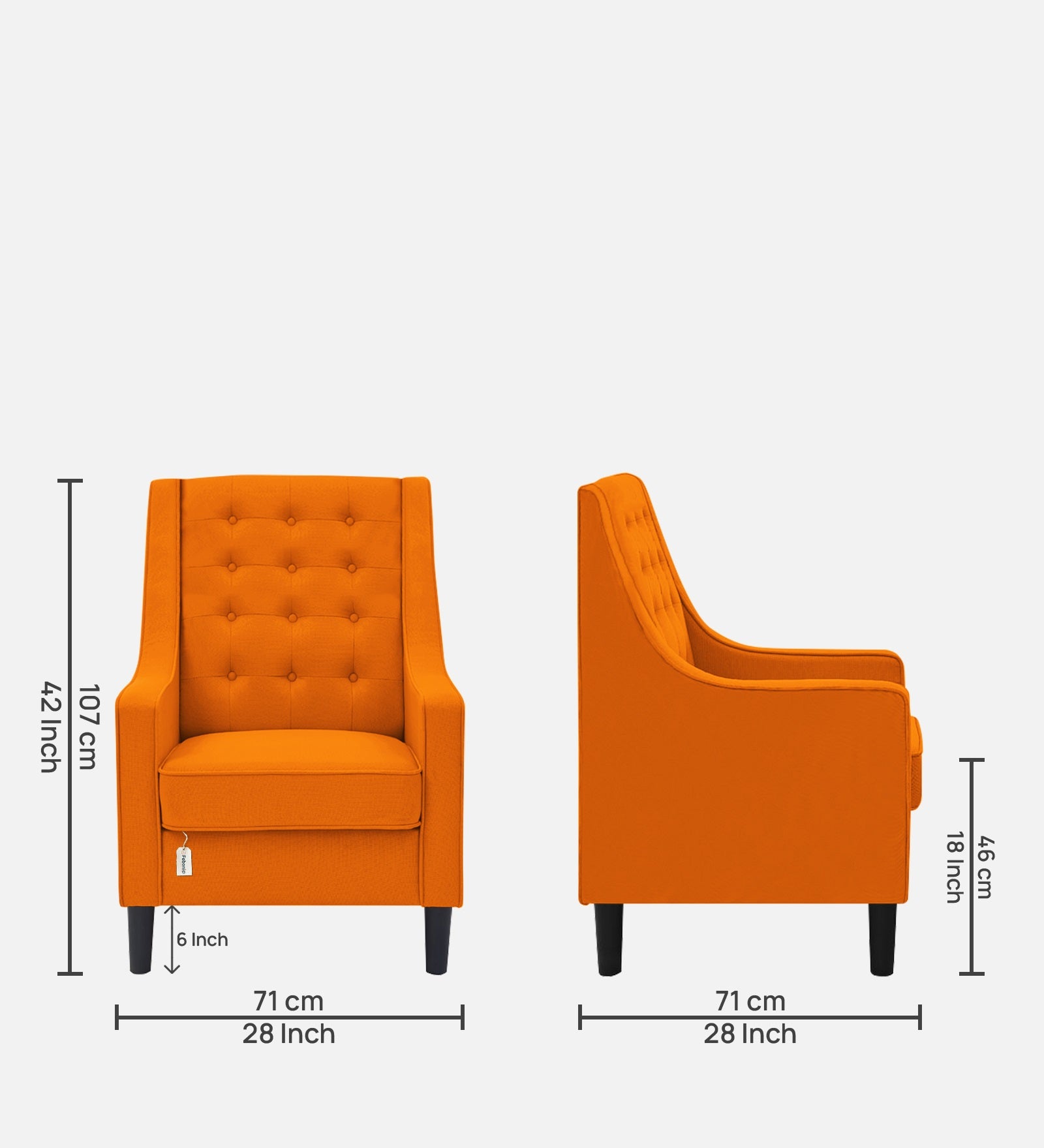 Sona Fabric Barrel Chair With Ottoman In Vivid Orange Colour - Febonic Living