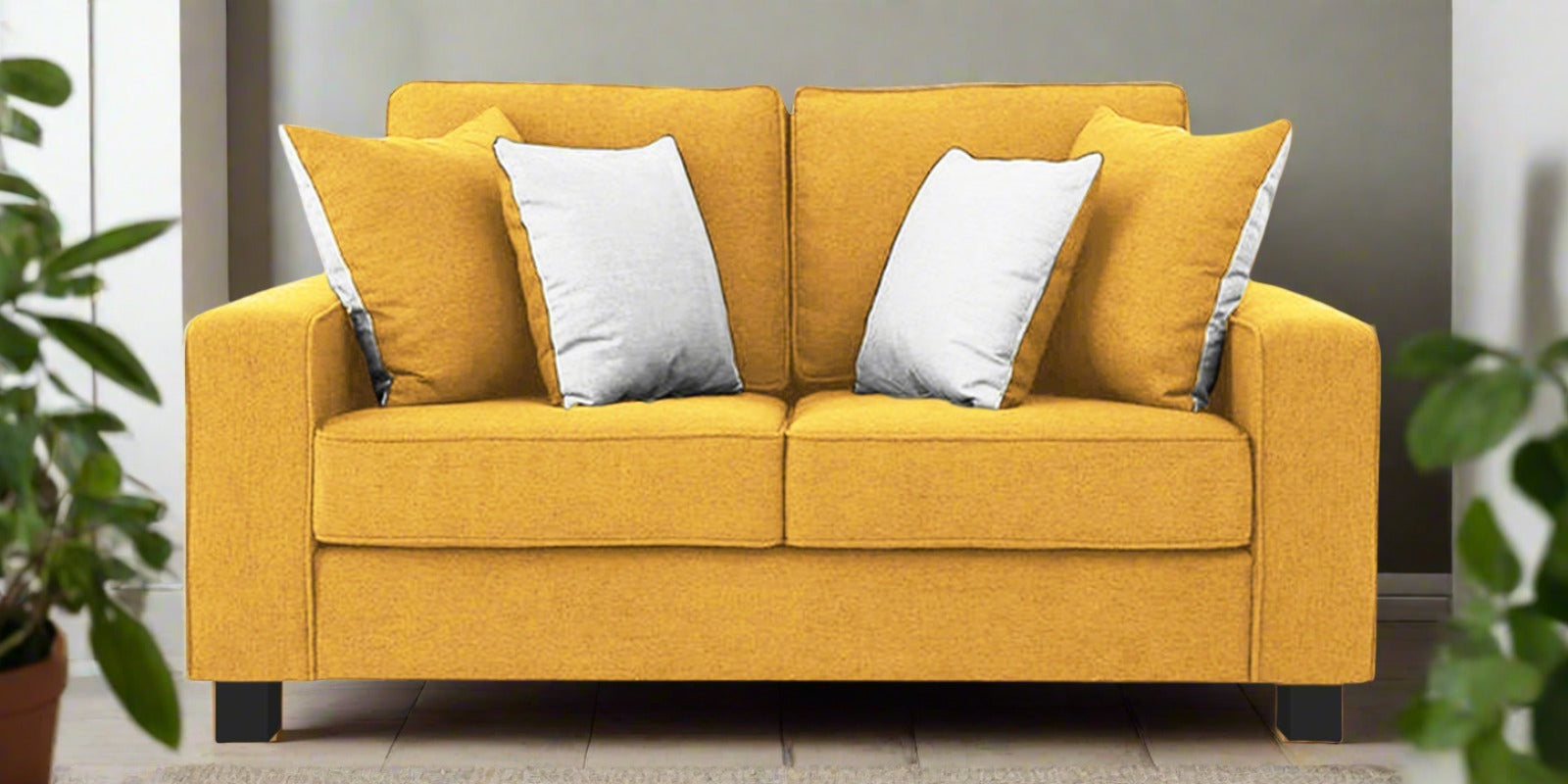 Ladybug Fabric 2 Seater Sofa In Bold Yellow Colour - Febonic Living