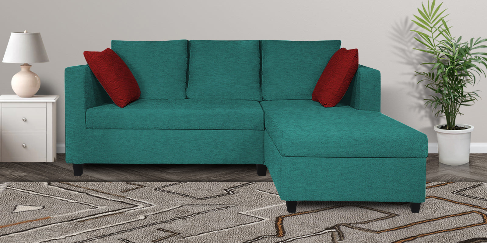 Nebula Fabric LHS Sectional Sofa (2+Lounger) In Sea Green Colour - Febonic Living