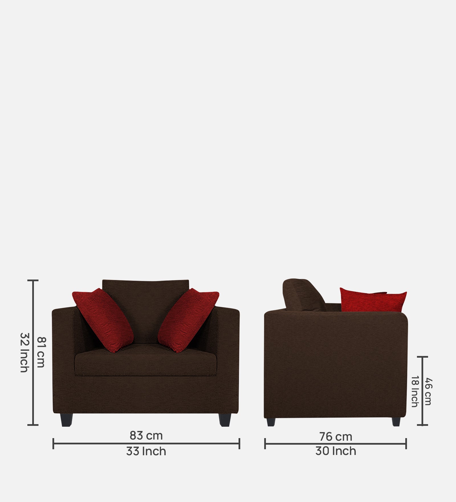 Nuska Fabric 1 Seater Sofa In Cidar Brown Colour - Febonic Living