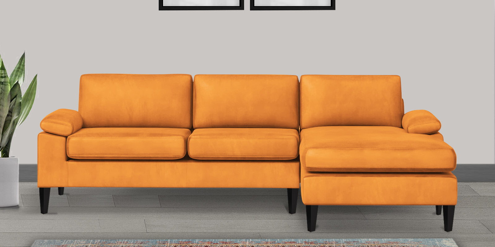 Vegas Velvet LHS Sectional Sofa (3+Lounger) In Tangerine orange Colour - Febonic Living