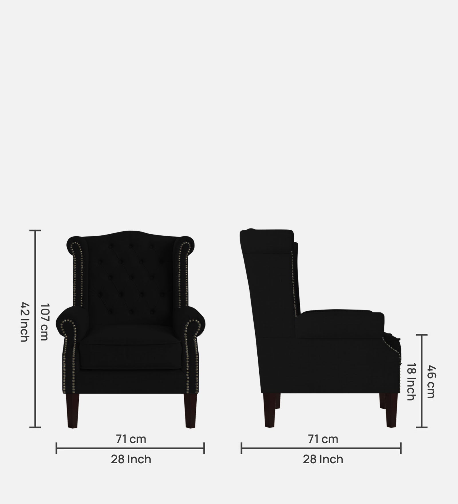 Nottage Fabric Wing Chair In Zed Black Colour - Febonic Living