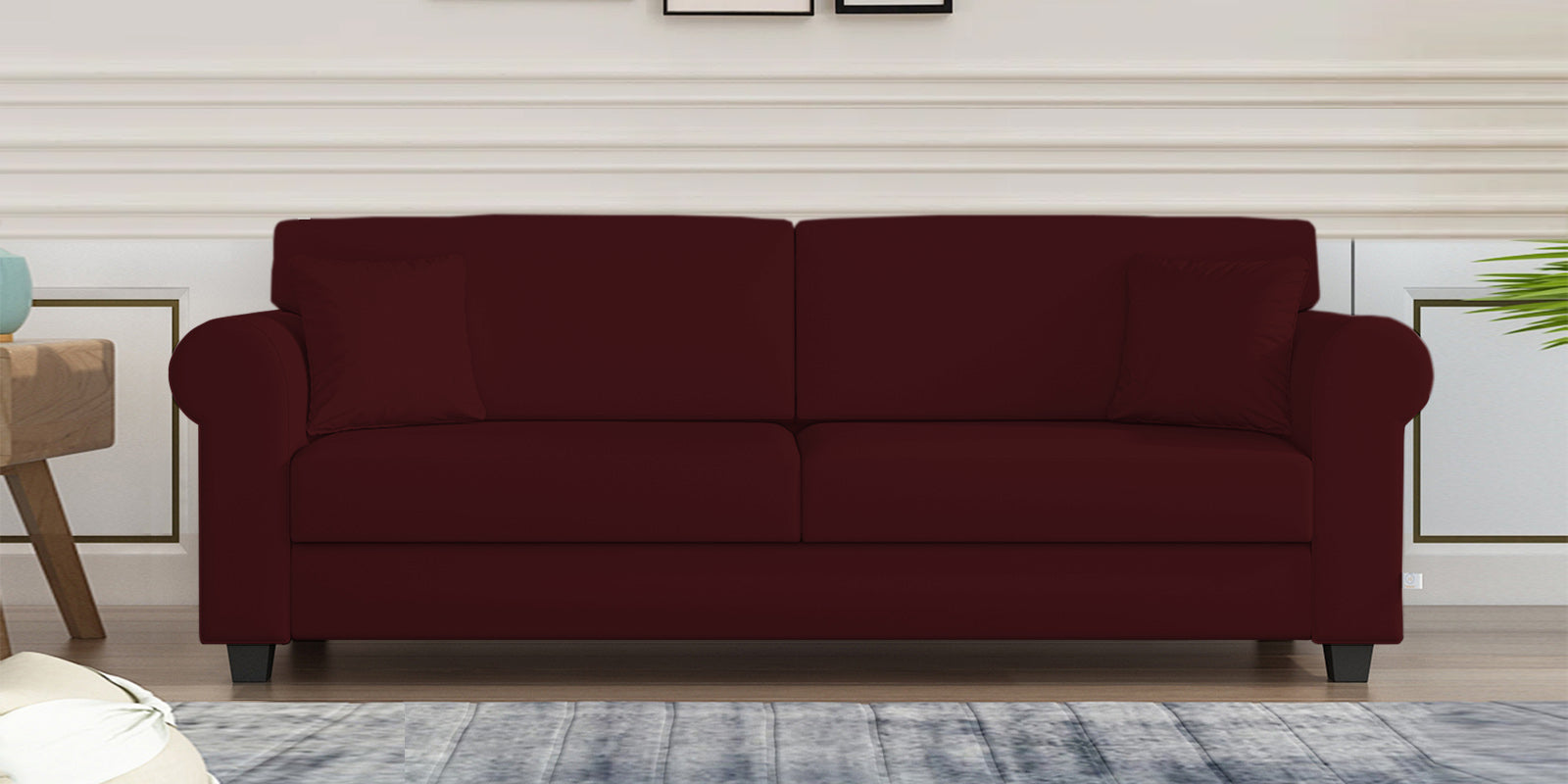Numonk Velvet 3 Seater Sofa In Dark Maroon Colour - Febonic Living