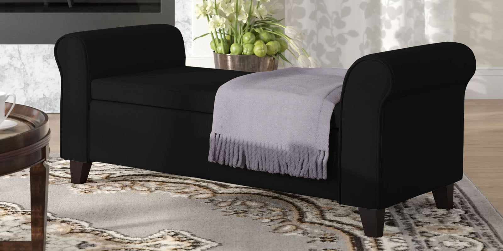 Molo Fabric 2 Seater Recamier In Zed Black Colour With Storage - Febonic Living