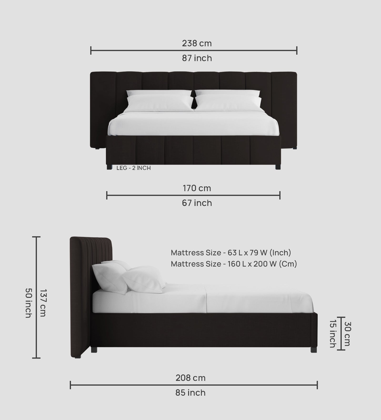 Nora Fabric Queen Size Bed In Cara Brown Colour With Box Storage