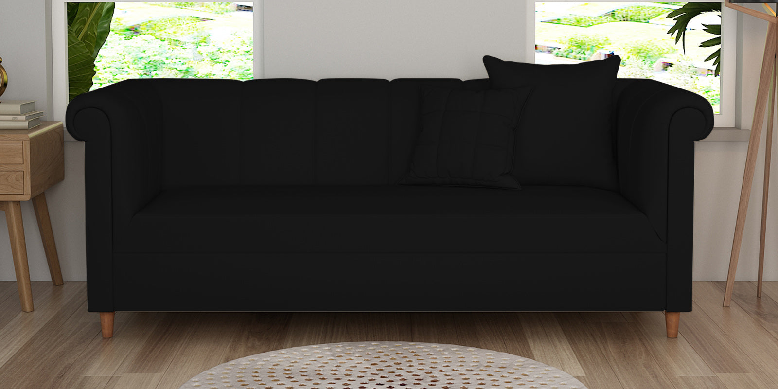 Rubi Velvet 3 Seater Sofa In Adam Black Colour - Febonic Living