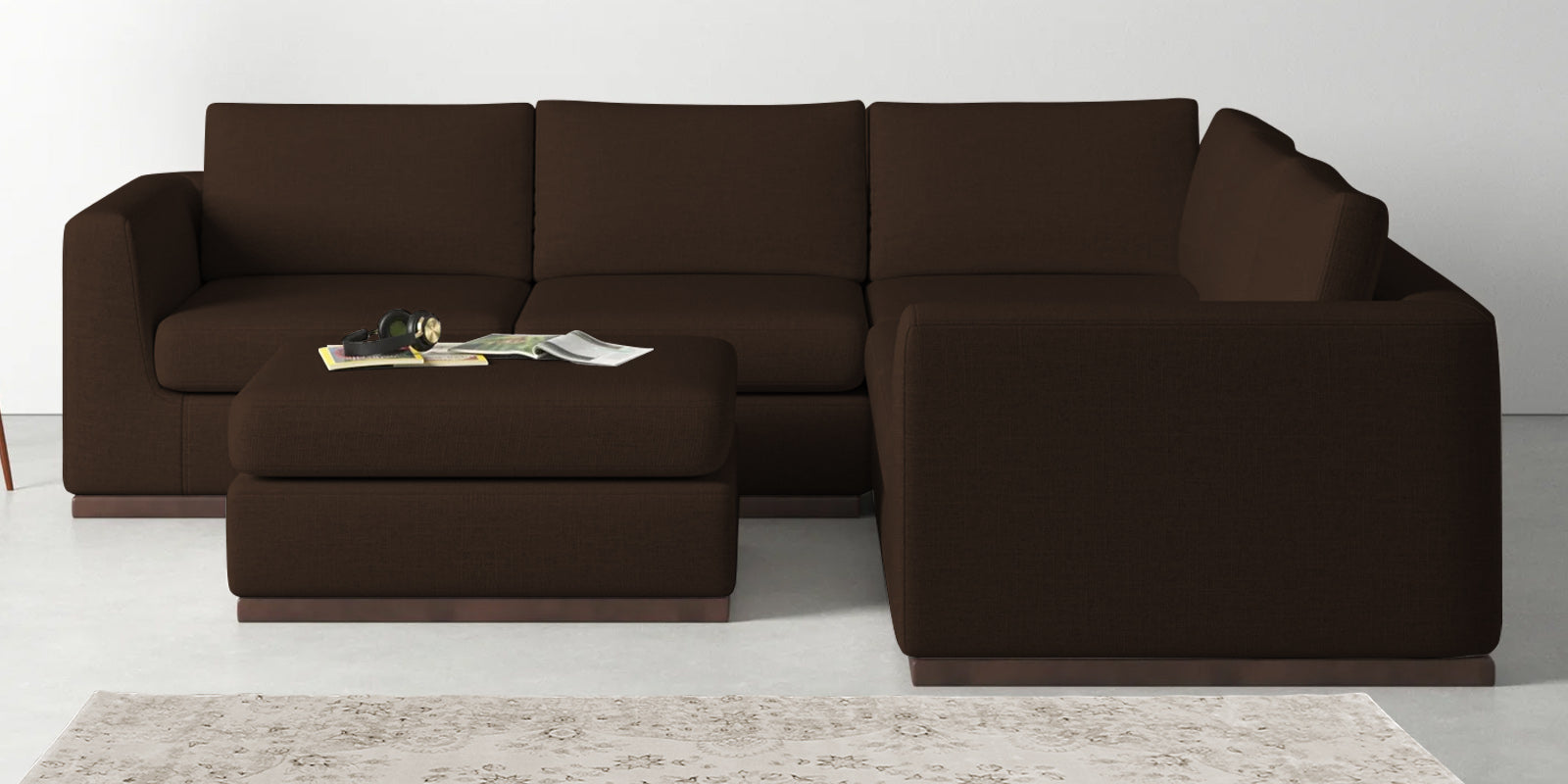 Freedom Velvet 6 Seater RHS Corner Sofa In Cholocate Brown Colour With Ottoman - Febonic Living