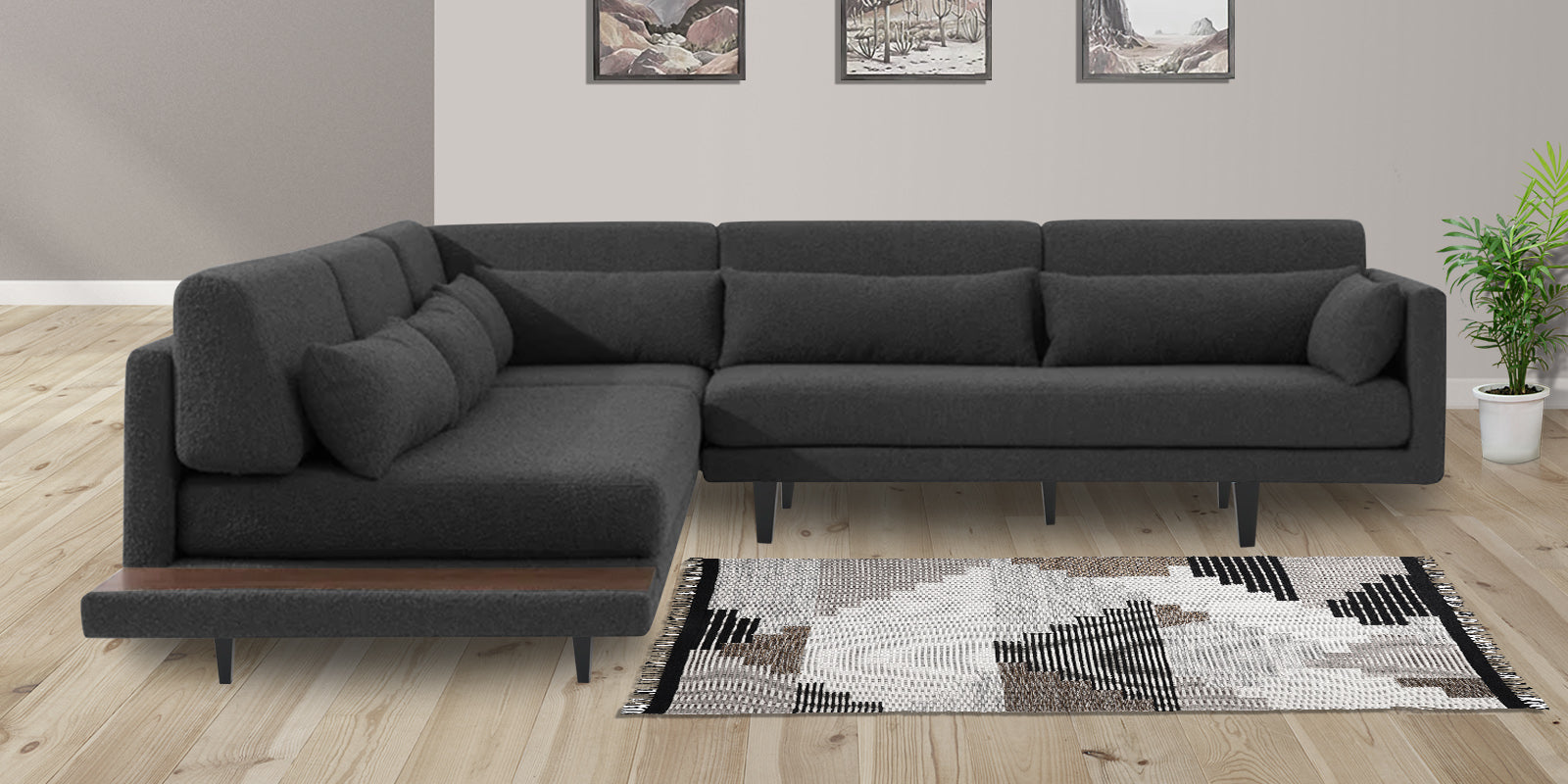 Malta Fabric 6 Seater RHS Corner Sofa In Charcoal grey Colour - Febonic Living