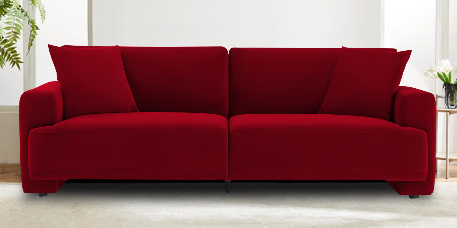 Kosta Velvet 3 Seater Sofa In Cherry red Colour - Febonic Living