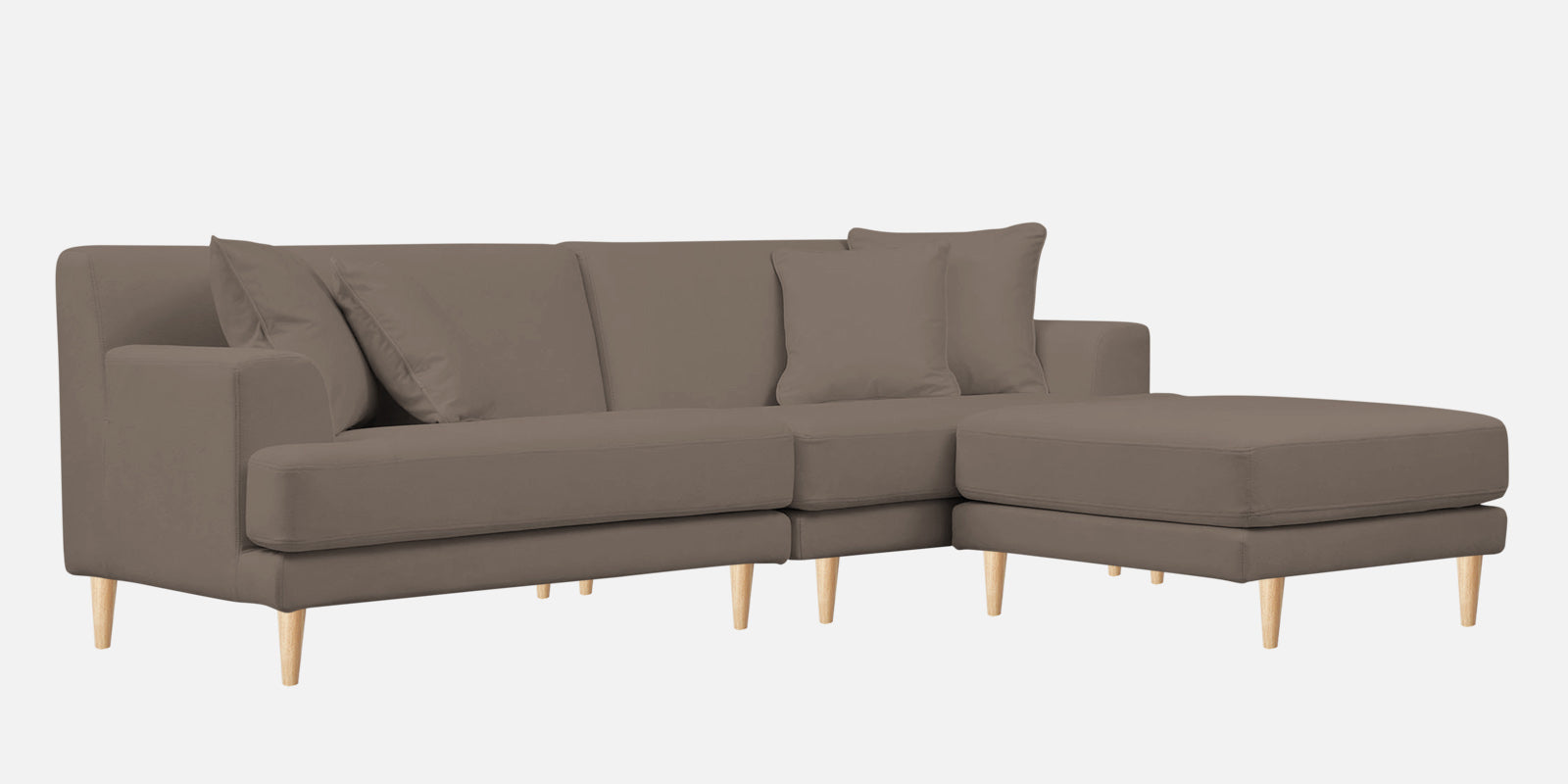 Woody Fabric LHS Sectional Sofa (3+Lounger) In Rock Beige Colour - Febonic Living