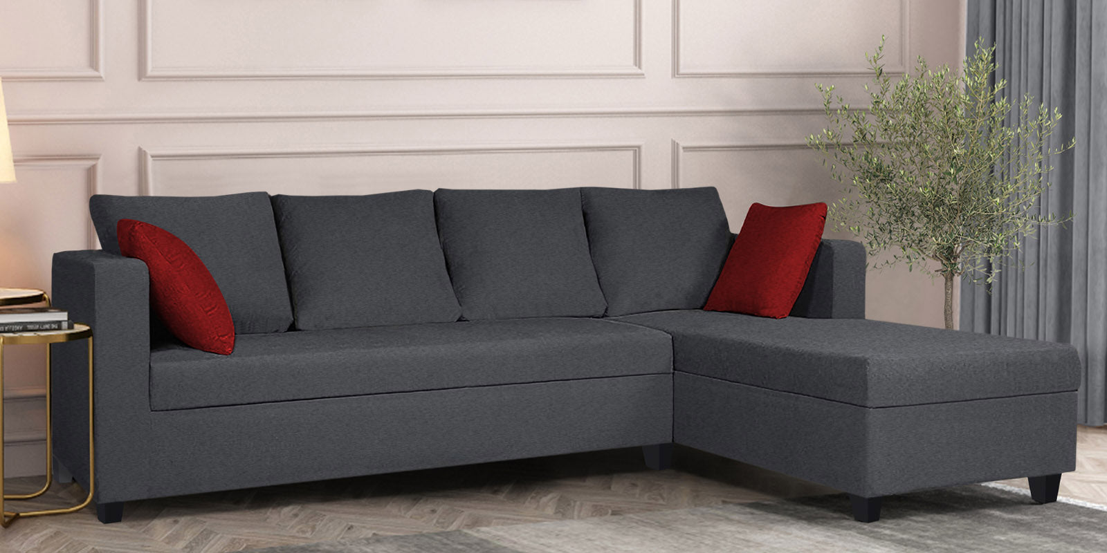 Nebula Fabric LHS Sectional Sofa (3+Lounger) In Charcoal Grey Colour - Febonic Living