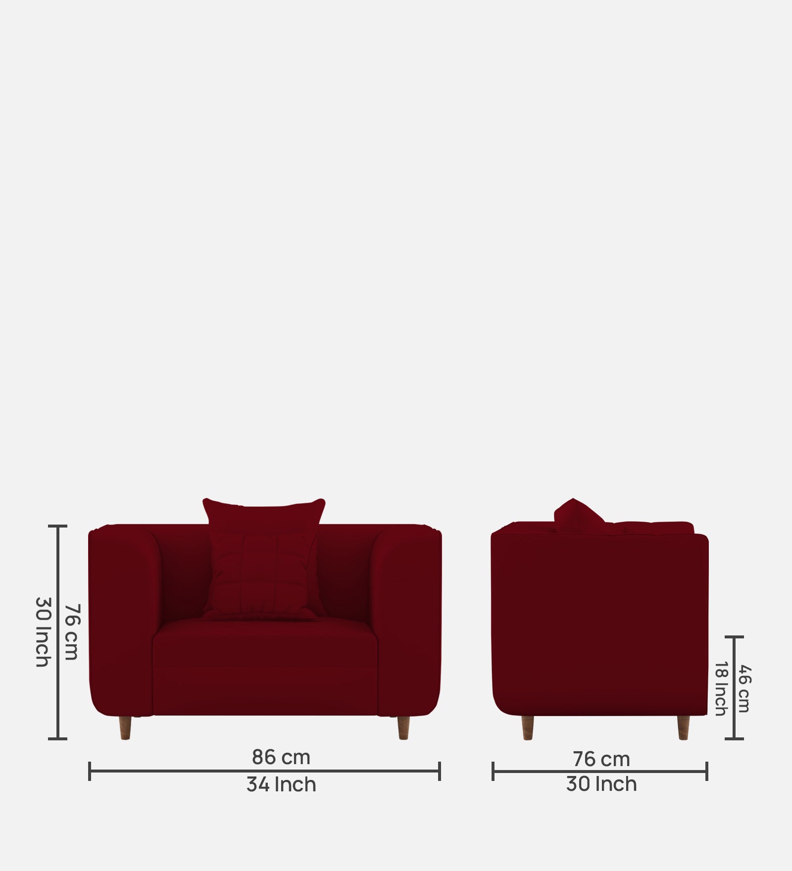 Sumo Velvet 1 Seater Sofa In Cherry Red Colour - Febonic Living