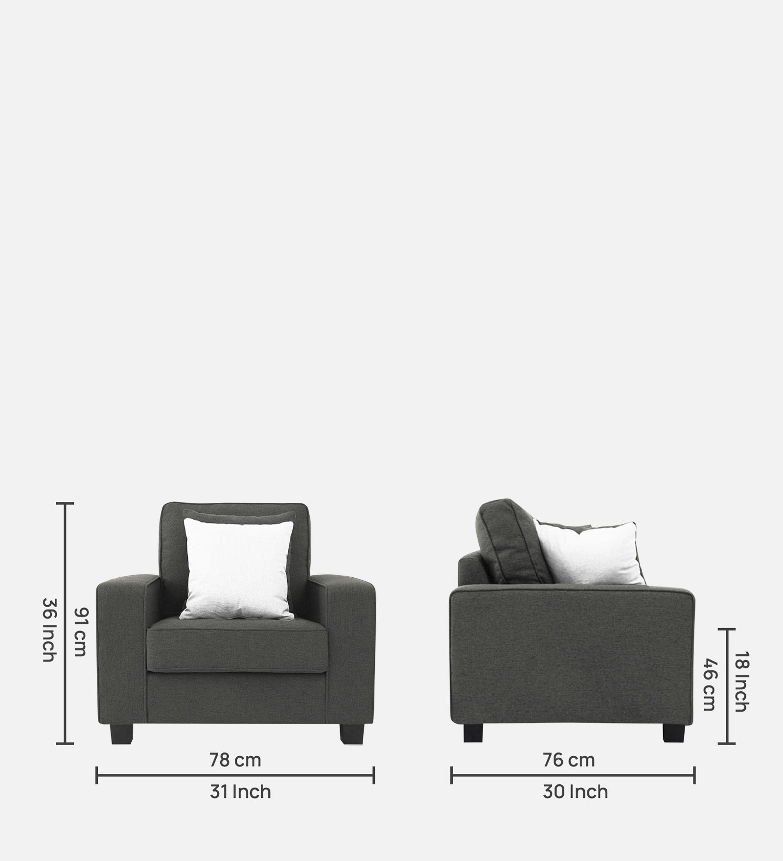 Ladybug Fabric 1 Seater Sofa In Charcoal Grey Colour - Febonic Living