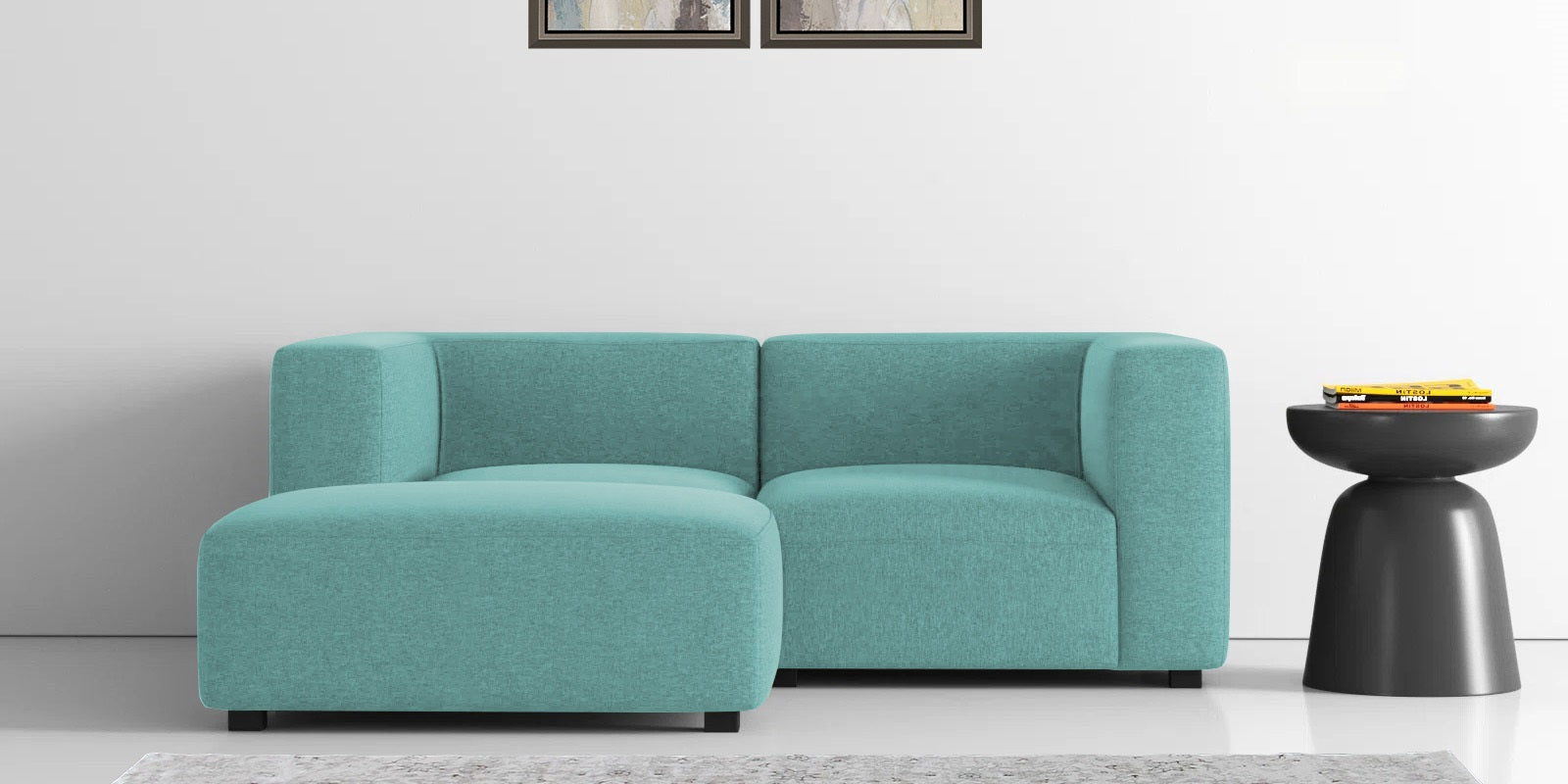 Dora Velvet RHS Sectional Sofa (2+Ottoman Lounger) In Barmunda Aqua Colour - Febonic Living