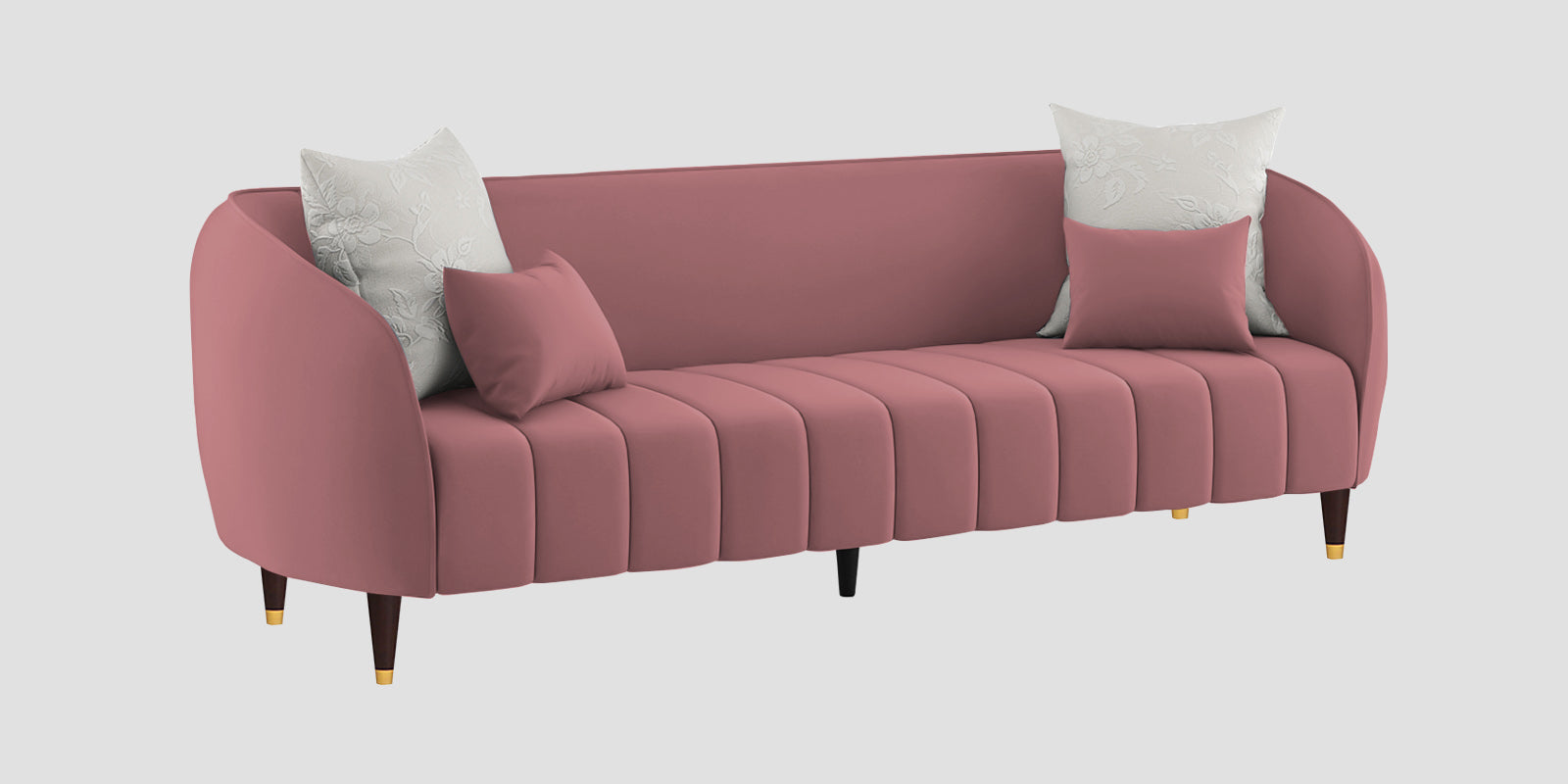 Hairo Velvet 3 Seater Sofa In Rose Pink Colour - Febonic Living