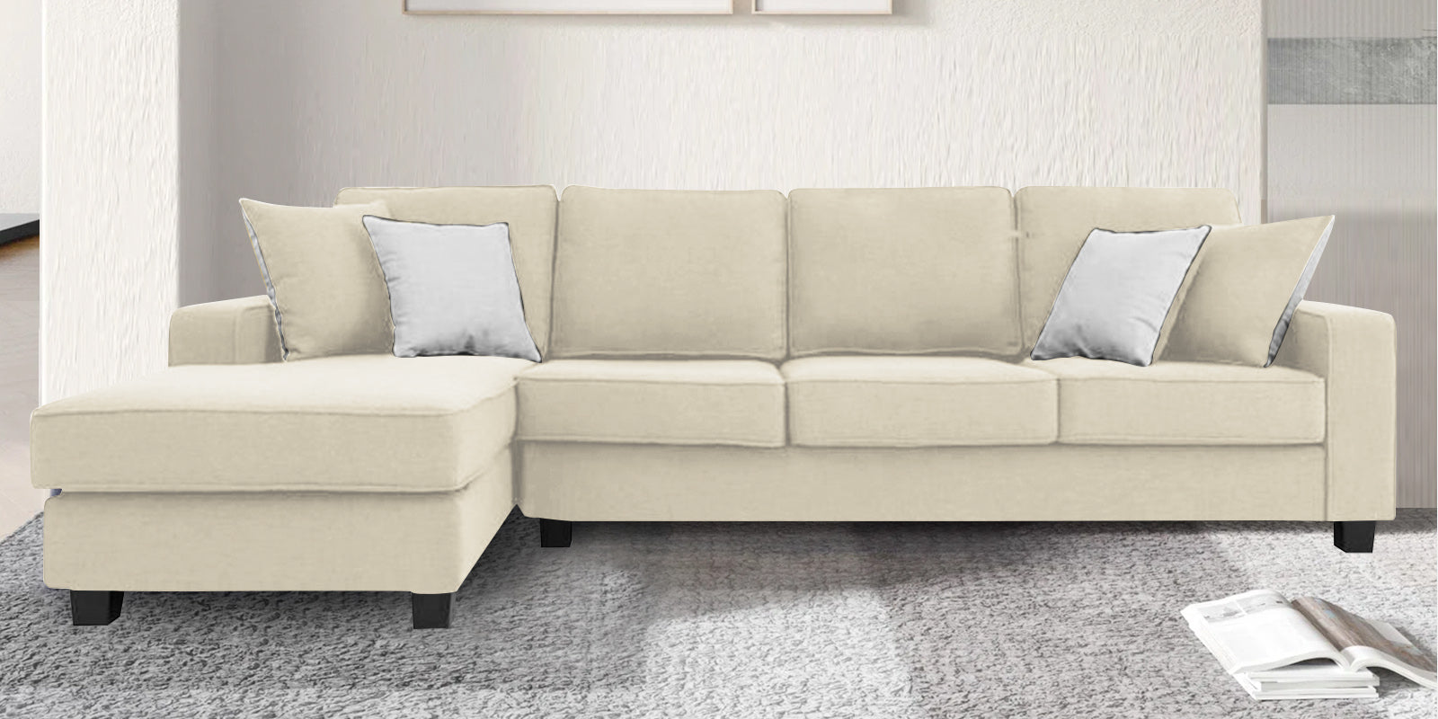 Ladybug Fabric RHS Sectional Sofa (3+Lounger) In Ivory Cream Colour - Febonic Living