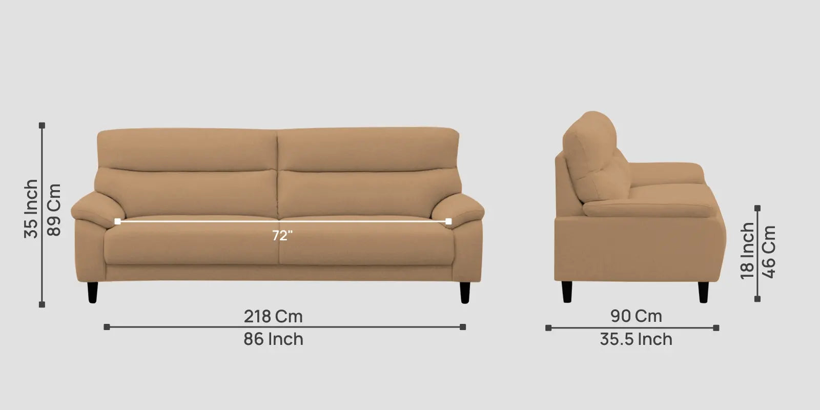 Zibby Fabric 3 Seater Sofa In Copper Brown Colour Febonic Living