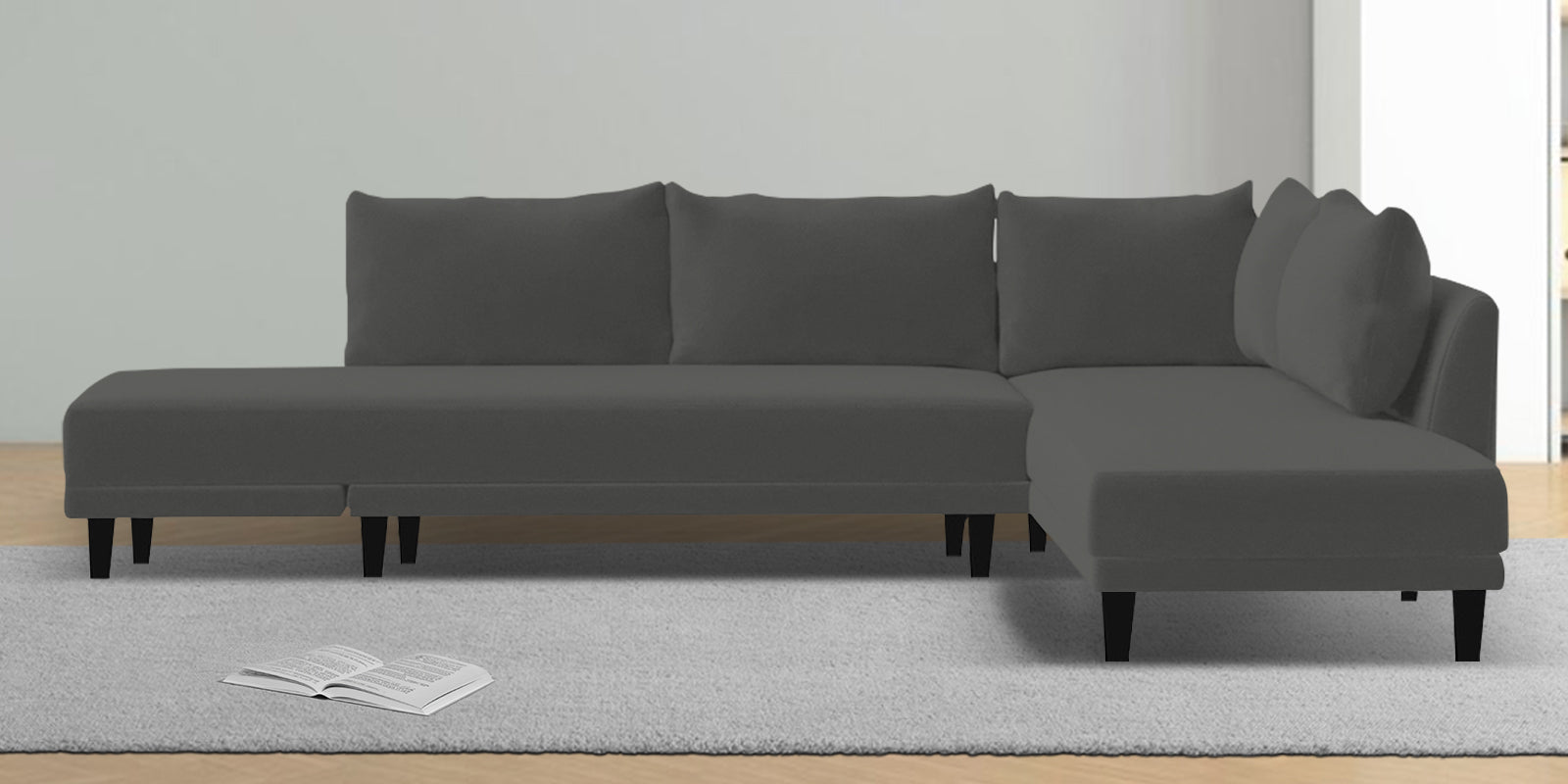 Ira Fabric LHS 6 Seater Convertible Sofa Cum Bed In Charcoal Grey Colour - Febonic Living