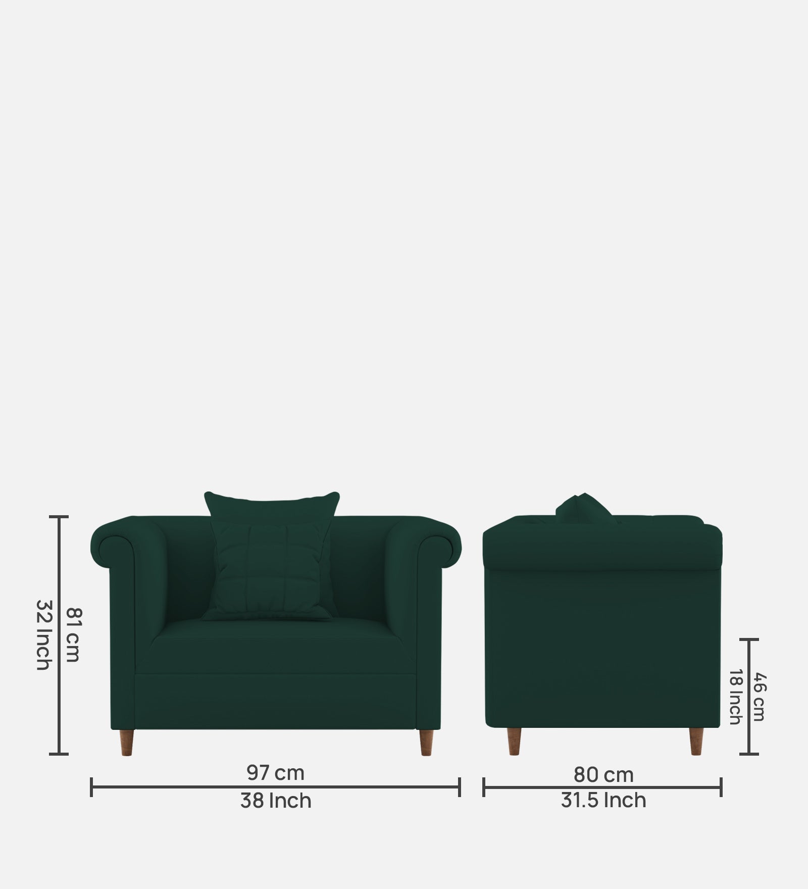 Rubi Velvet 1 Seater Sofa In Forest Green Colour - Febonic Living