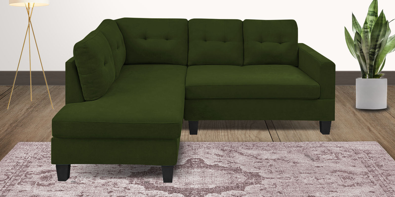 Thomas Fabric RHS Sectional Sofa (2+Lounger) In Olive Green Colour - Febonic Living