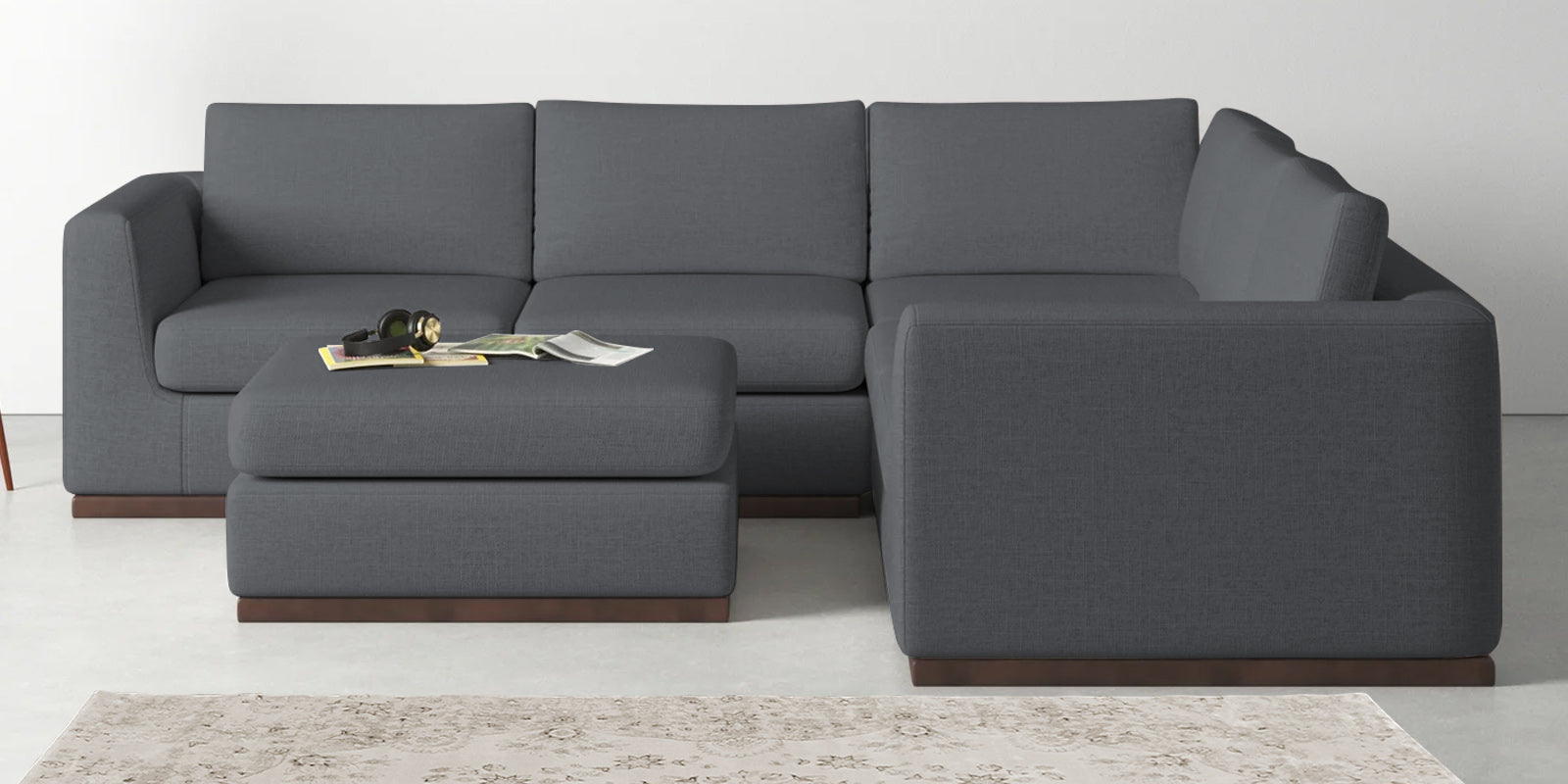 Freedom Velvet 6 Seater RHS Corner Sofa In Pubble Grey Colour With Ottoman - Febonic Living