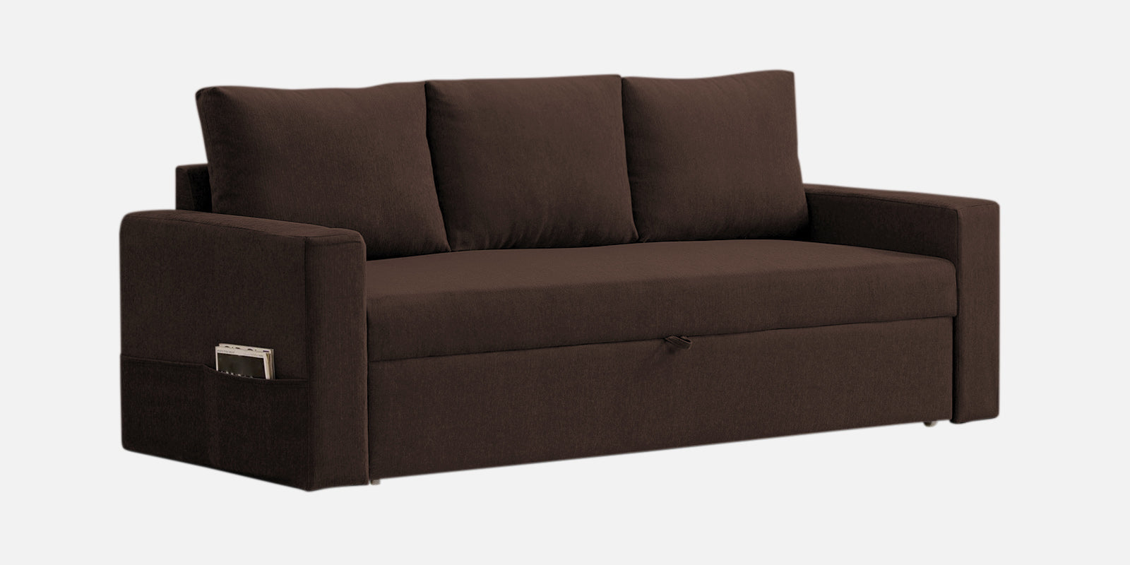 Kara Fabric 3 Seater Pull Out Sofa Cum Bed In Coffee Brown Colour - Febonic Living